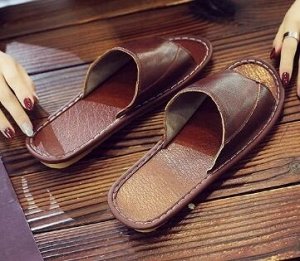 Тапочки домашние из нат. кожи, черный
