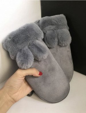 Варежки зимние меховые из экозамши