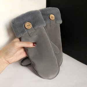 Варежки зимние меховые из экозамши