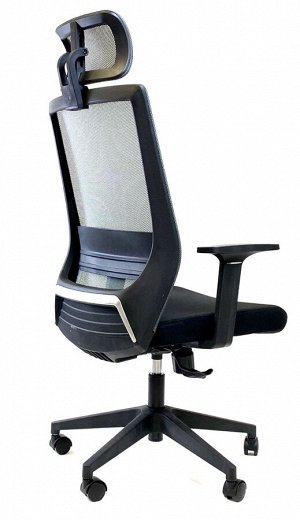 Кресло компьютерное офисное 1902А на колесах из ткани с сеткой в черном цвете. Нагрузка до 120 кг.