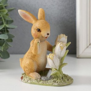 Фигурка полистоун «Зайчик на полянке с тюльпанами», 9.5x6x11 см