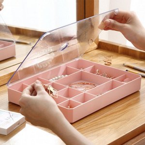 Органайзер для хранения ювелирных изделий с прозрачной крышкой, розовый