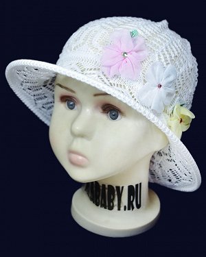 Лд1185-03 Шляпка ажурная Шифоновые цветочки белая