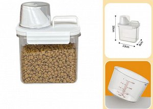 Кухонный контейнер для хранения сухих кормов для животных и других сыпучих продуктов, на 1100 мл, с мерным стаканчиком