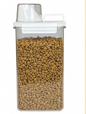 Кухонный контейнер для хранения сухих кормов для животных и других сыпучих продуктов, на 2300 мл с мерным стаканчиком