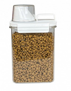 Кухонный контейнер для хранения сухих кормов для животных и других сыпучих продуктов. на 1800 мл, с мерным стаканчиком и мерной шкалой на контейнере