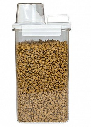 Кухонный контейнер для хранения сухих кормов для животных и других сыпучих продуктов, на 2300 мл, с мерным стаканчиком и мерной шкалой на контейнере