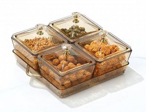 Блюдо-органайзер для хранения и красивой подачи различных блюд, на четыре чаши, янтарь
