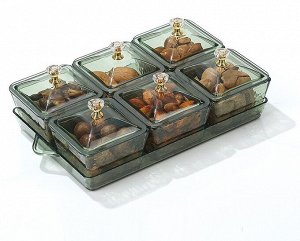 Блюдо-органайзер для хранения и красивой подачи различных блюд, на 6 чаш, темно-зеленое