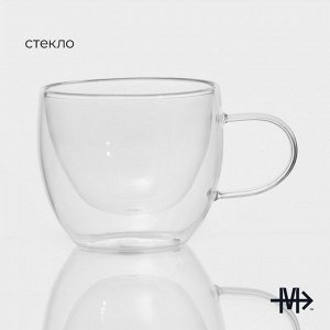 Кружка стеклянная с двойными стенками Magistro «Дуо», 200 мл, 12?8,5?7,5