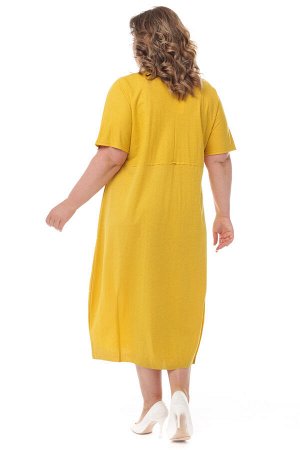 Платье трикотажное с карманами с надписями горчица