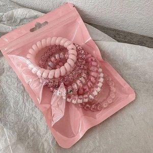 Набор розовых резинок пружинок для волос, спиралька, 6 шт.