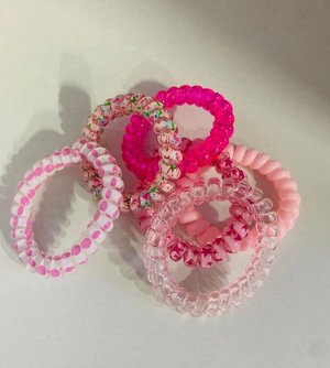 Набор розовых резинок пружинок для волос, спиралька, 6 шт.