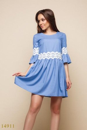 Женское платье 14911 голубой принт горошек