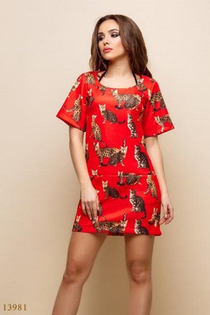 Женская платье Вути красный принт котики