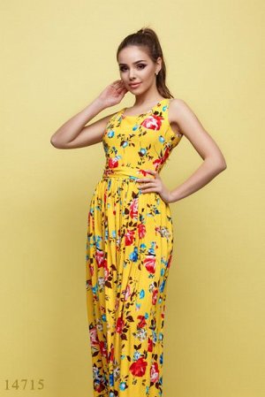 Женское длинное платье Юджени желтый принт цветы