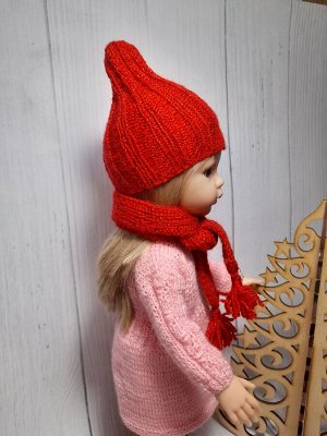 Комплект для куклы: шапка-тыковка+шарфик