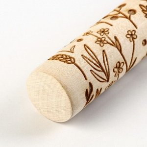 Скалка деревянная с узорами «Цветочный луг» для выпечки, 30 см