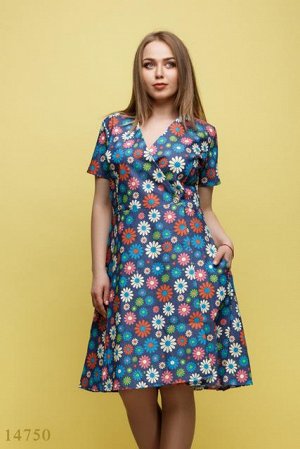 Женское платье Несси синий принт ромашки