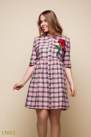 Женское платье 15082 розовый зеленый принт