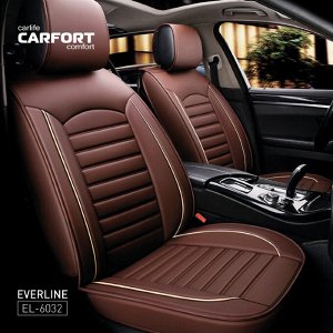 Чехлы для авто экокожа, комплект для переднего и заднего ряда, коричневый, Carfort Everline