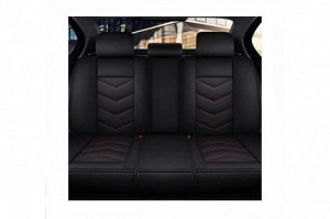 Чехлы для авто экокожа, комплект для переднего и заднего ряда, черный с красной прошивкой, Carfort Wave 3