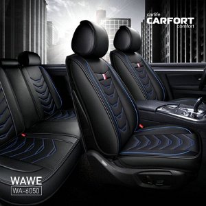 Чехлы для авто экокожа, комплект для переднего и заднего ряда, черный, Carfort Wave