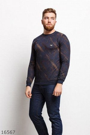 Мужской пуловер 16567 коричневый принт