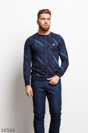 Мужской пуловер 16566 темный синий принт