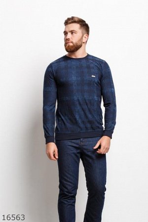Мужской пуловер 16563 темный синий принт
