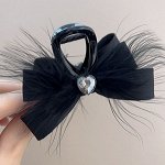 Заколка-краб для волос, с декором, черный