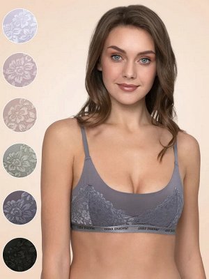 Топ бра женский без косточек из микрофибры с кружевом Fitness. Цвет серый