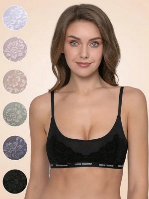Топ бра женский без косточек из микрофибры с кружевом Fitness. Цвет чёрный