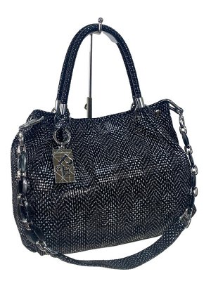 Женская сумка из натуральной кожи, цвет черный с белым
