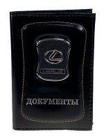 Обложка для автодокументов LEXUS из натуральной кожи, цвет черный