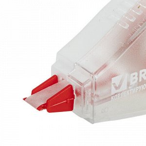 Корректирующая лента BRAUBERG, 5 мм х 6 м, корпус красный, механизм перемотки, блистер
