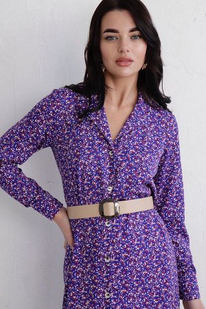 Платье-рубашка с английским воротником фиолетовое в цветочек
