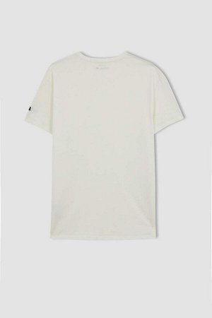 DeFactoFit Стандартная посадка с круглым вырезом и принтом, футболка с короткими рукавами из 100 % хлопка