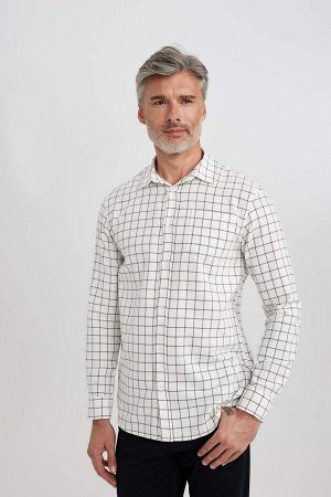 Рубашка стандартного кроя с квадратным узором и длинным рукавом