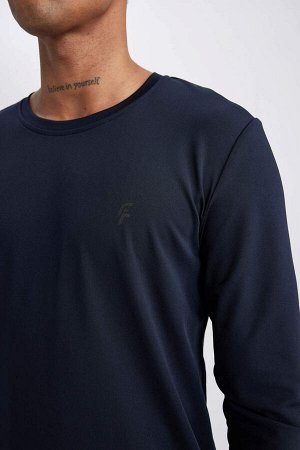 DeFactoFit Облегающая футболка с круглым вырезом и длинными рукавами с принтом