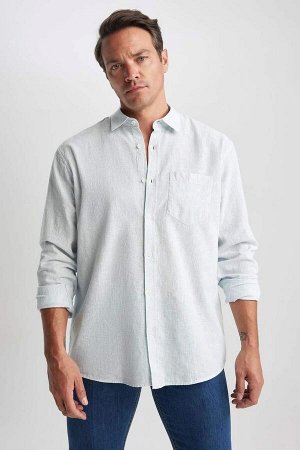 Рубашка обычного кроя с длинными рукавами из смесового льна