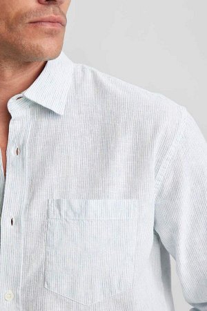 Рубашка обычного кроя с длинными рукавами из смесового льна