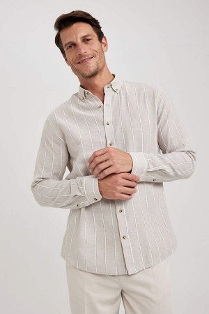 Полосатая рубашка с длинными рукавами и воротником-поло Modern Fit