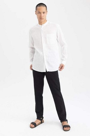 Рубашка из 100% льна с длинным рукавом и воротником-стойкой Modern Fit