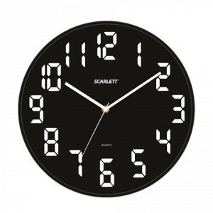 Часы настенные SCARLETT SC-55BL, круглые, черные, черная рам