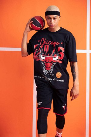 DeFactoFit Футболка свободного кроя NBA Chicago Bulls с круглым вырезом и короткими рукавами из 100% хлопка
