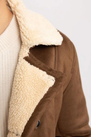 Замшевое пальто с плюшевой подкладкой и воротником-жакетом Slim Fit