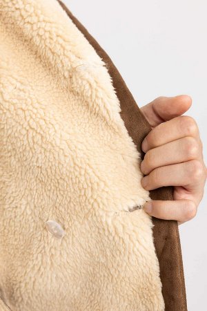 Замшевое пальто с плюшевой подкладкой и воротником-жакетом Slim Fit
