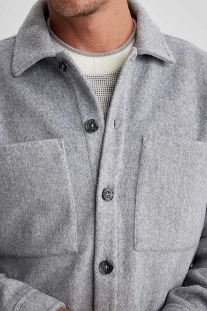 Шерстяная куртка-рубашка с длинными рукавами и воротником-поло Relax Fit