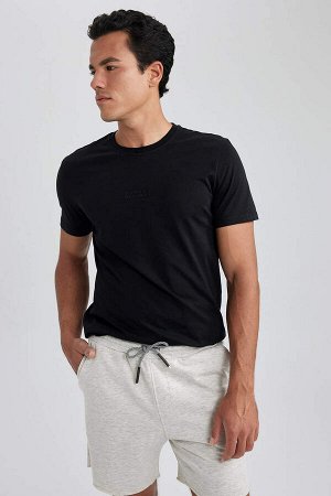 DEFACTO Облегающая футболка с коротким рукавом и круглым вырезом с принтом